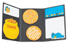 Inside of Cookie Monster Sticky Notes trifold booklet featuring 6 colorful sticky note designs.