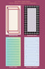 Image of four Optical Illusions notepad page designs; Impossible Box, Persistent Dots, Wiggly Lines!, and Impossible Tridents.