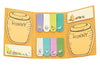 Fully open sticky note trifold booklet featuring 11 different colorful sticky note designs.