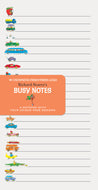 Notebook with colorful vehicle illustrations on a white background
