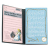 Inside cover of Wonderland sticky notes booklet featuring an Alice in Wonderland quote, in addition t the largest sticky note in the collection.