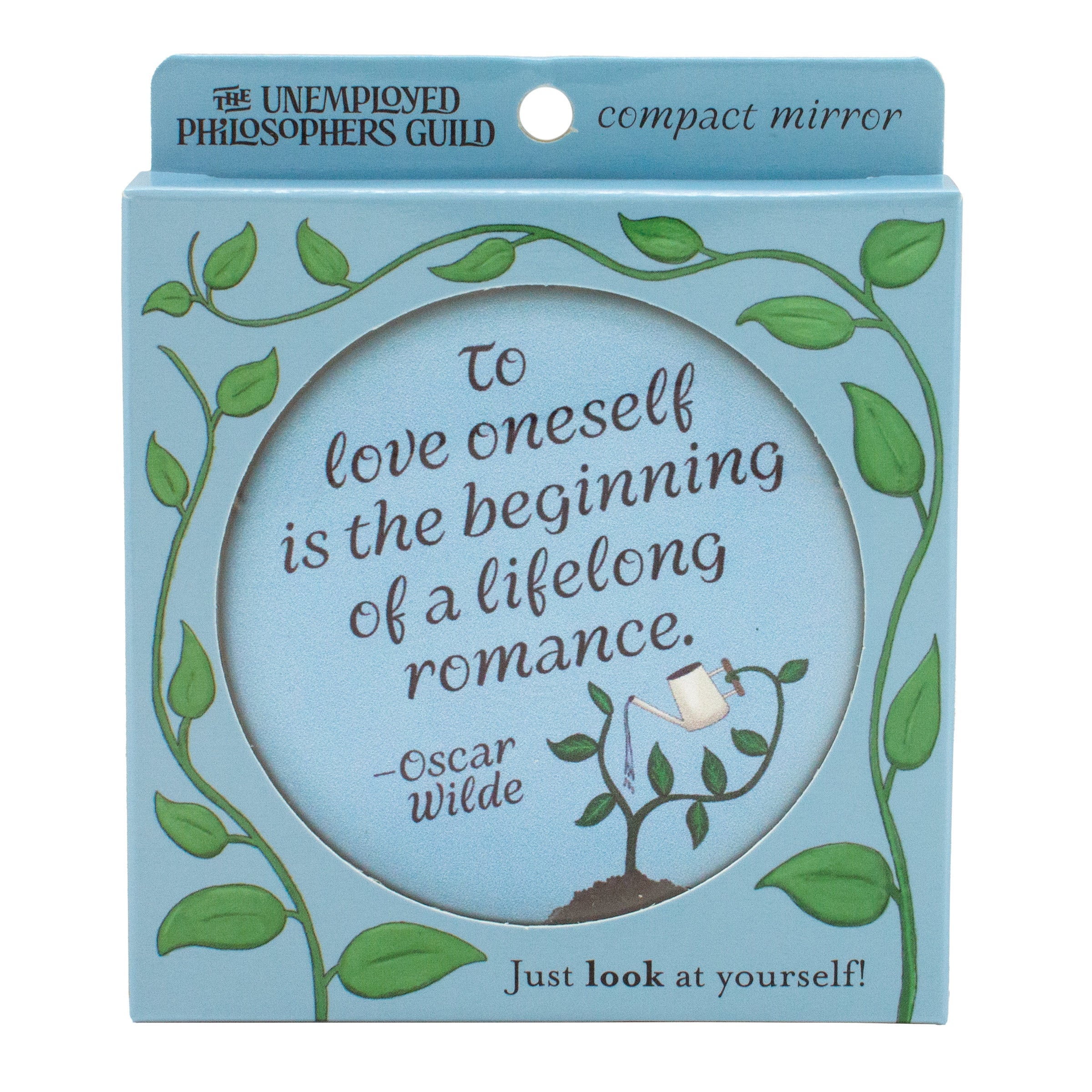 Product photo of Oscar Wilde To Love Oneself Compact Mirror, a novelty gift manufactured by The Unemployed Philosophers Guild.