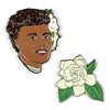 Product photo of Billie Holiday & Gardenia Enamel Pin Set, a novelty gift manufactured by The Unemployed Philosophers Guild.