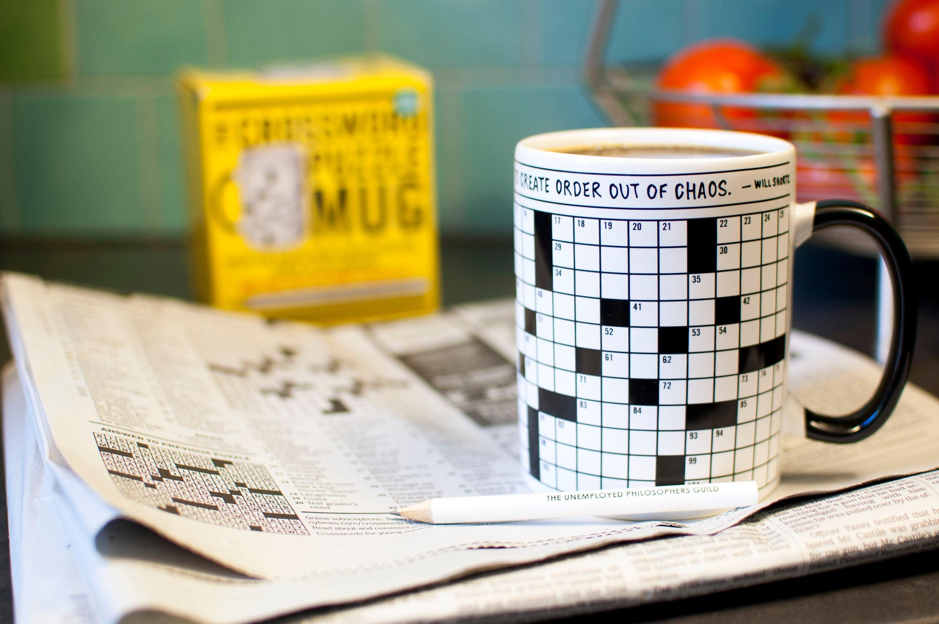 Product photo of Crossword Puzzle Mug, a novelty gift manufactured by The Unemployed Philosophers Guild.