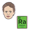 Product photo of Curie & Radium Pins, a novelty gift manufactured by The Unemployed Philosophers Guild.