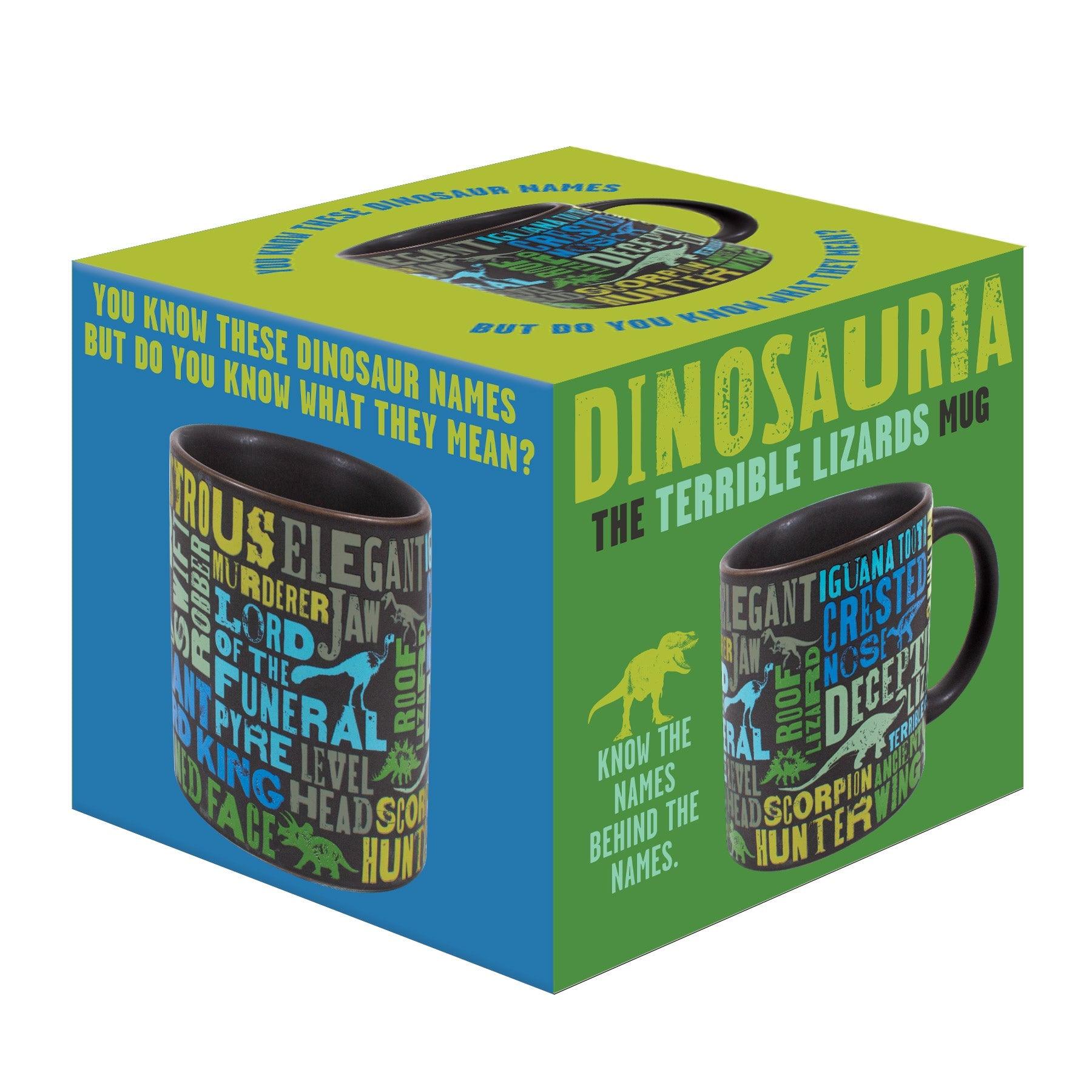 Product photo of Dinosauria Terrible Lizards Mug, a novelty gift manufactured by The Unemployed Philosophers Guild.
