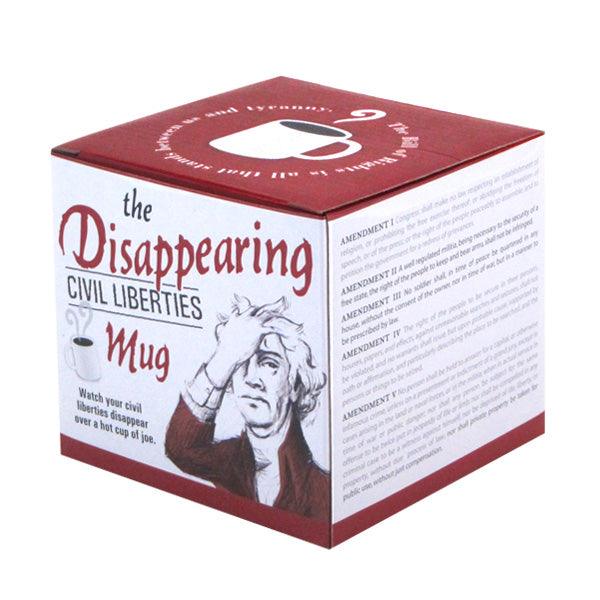 Product photo of Disappearing Civil Liberties Heat-Changing Mug, a novelty gift manufactured by The Unemployed Philosophers Guild.