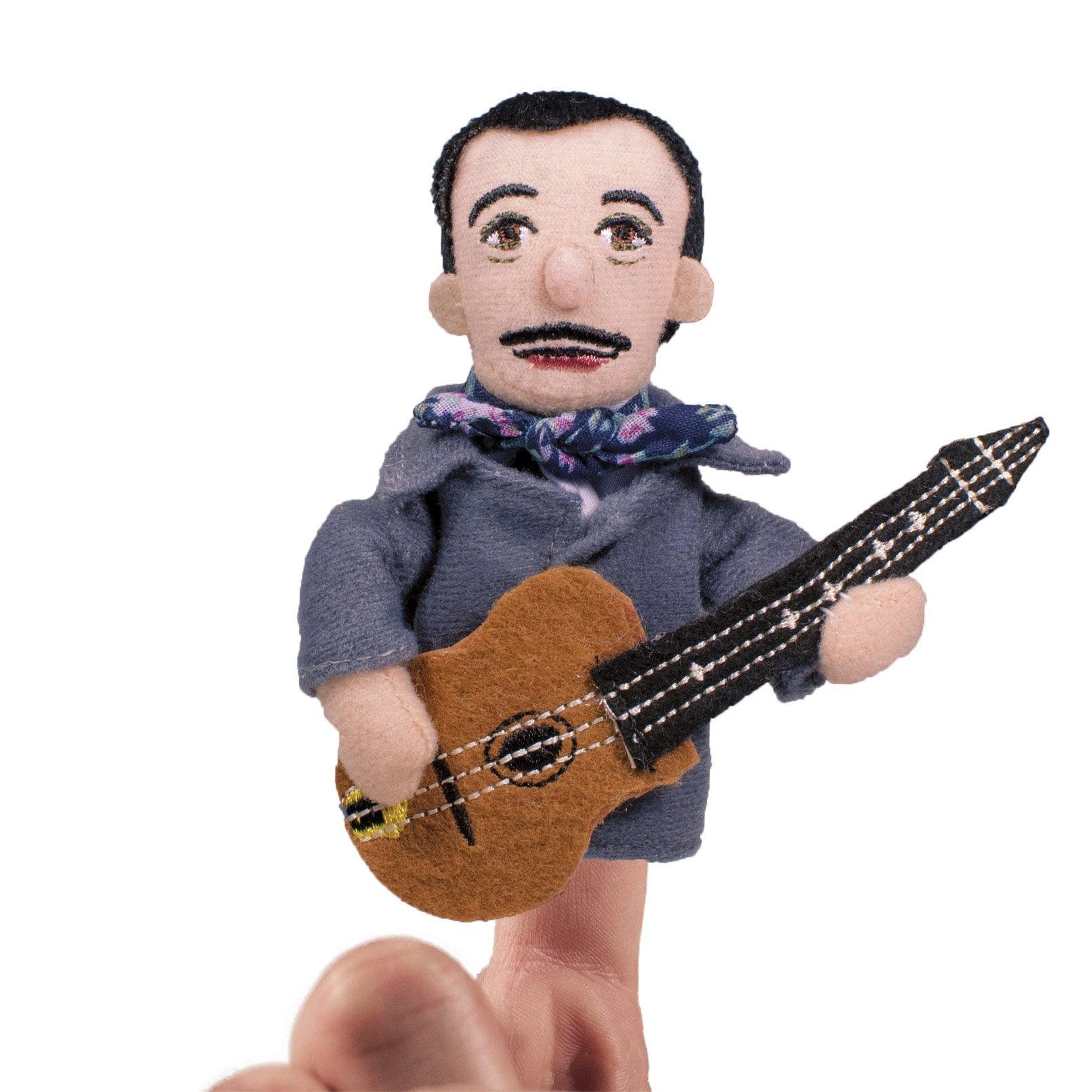 Product photo of Django Reinhardt Finger Puppet, a novelty gift manufactured by The Unemployed Philosophers Guild.
