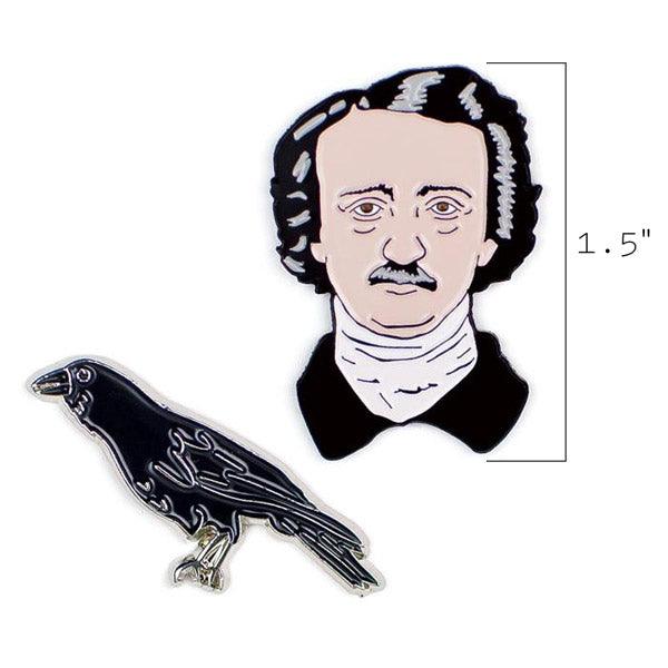 Product photo of Edgar Allan Poe & Raven Enamel Pin Set, a novelty gift manufactured by The Unemployed Philosophers Guild.