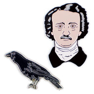Product photo of Edgar Allan Poe & Raven Enamel Pin Set, a novelty gift manufactured by The Unemployed Philosophers Guild.