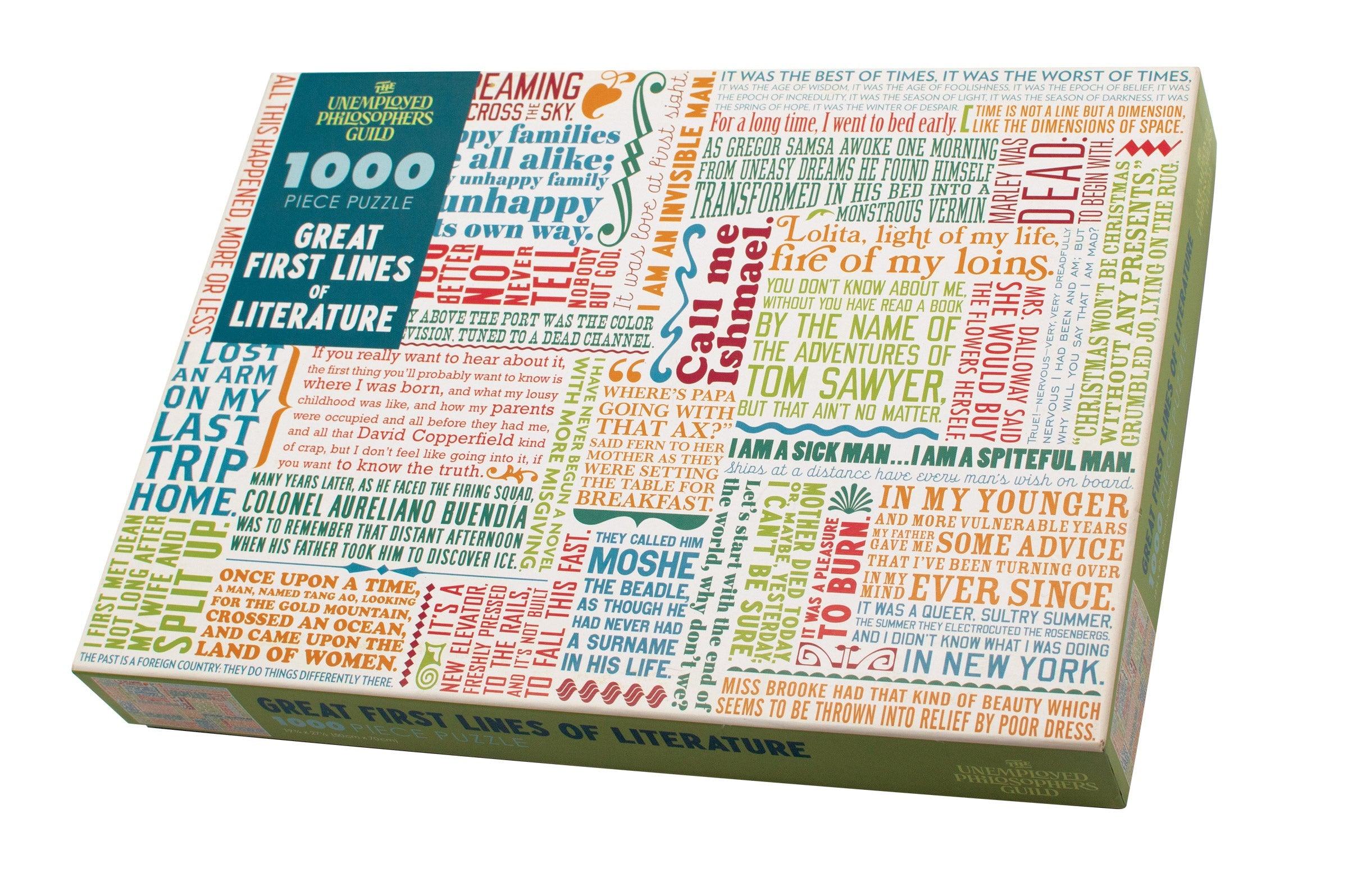 Product photo of First Lines of Literature Jigsaw Puzzle, a novelty gift manufactured by The Unemployed Philosophers Guild.