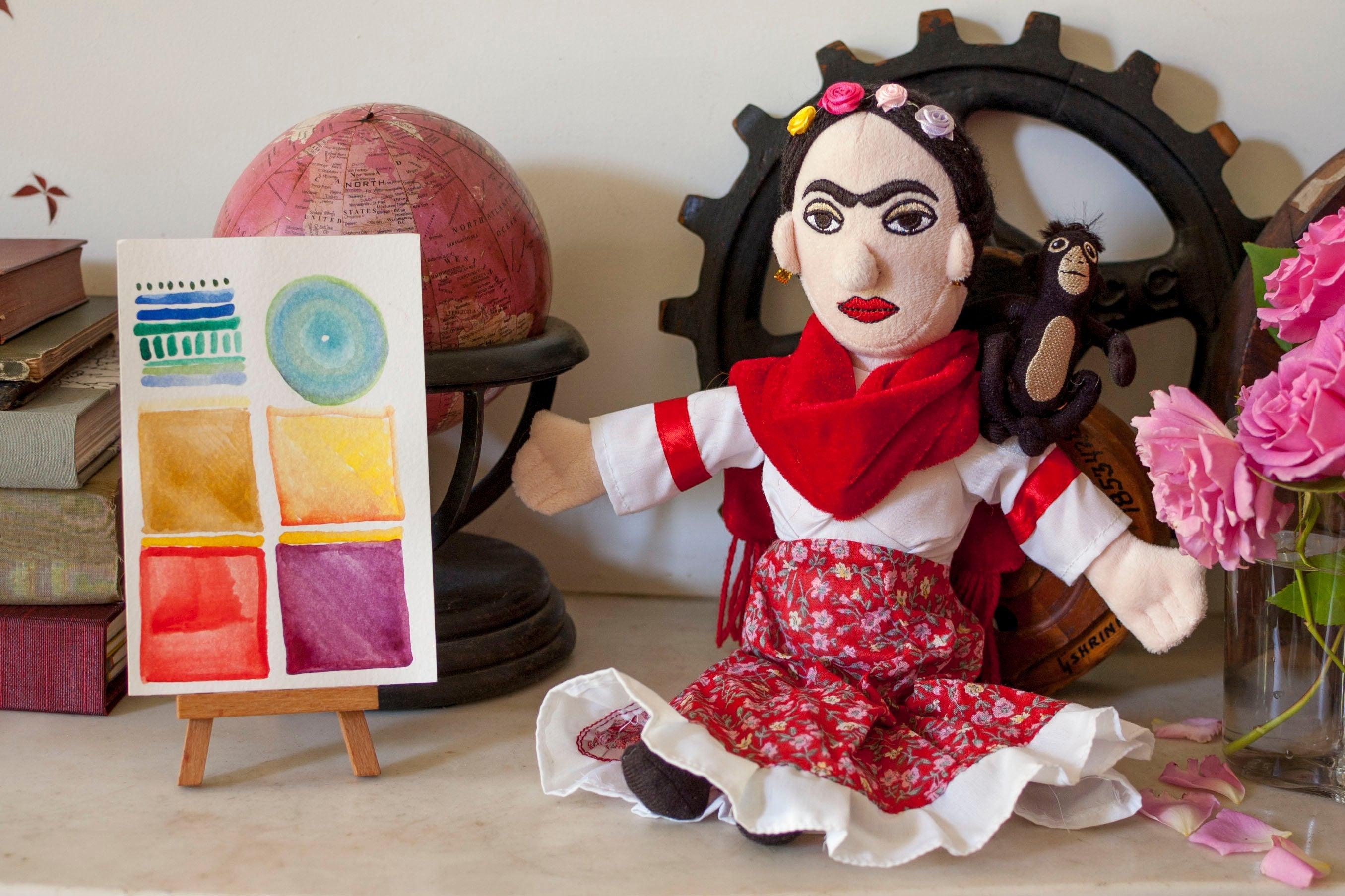 Product photo of Frida Kahlo Plush Doll, a novelty gift manufactured by The Unemployed Philosophers Guild.