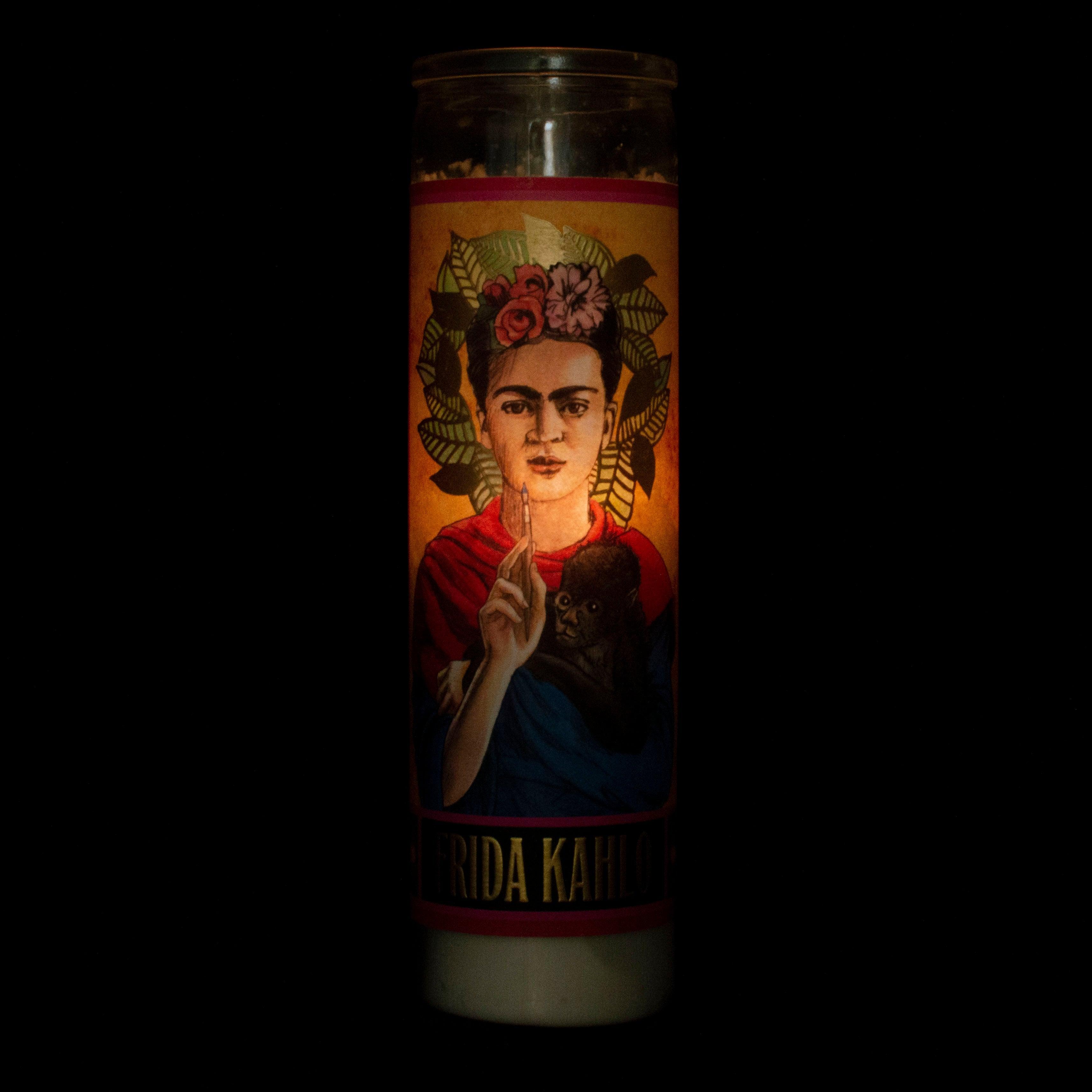 Product photo of Frida Kahlo Secular Saint Candle, a novelty gift manufactured by The Unemployed Philosophers Guild.