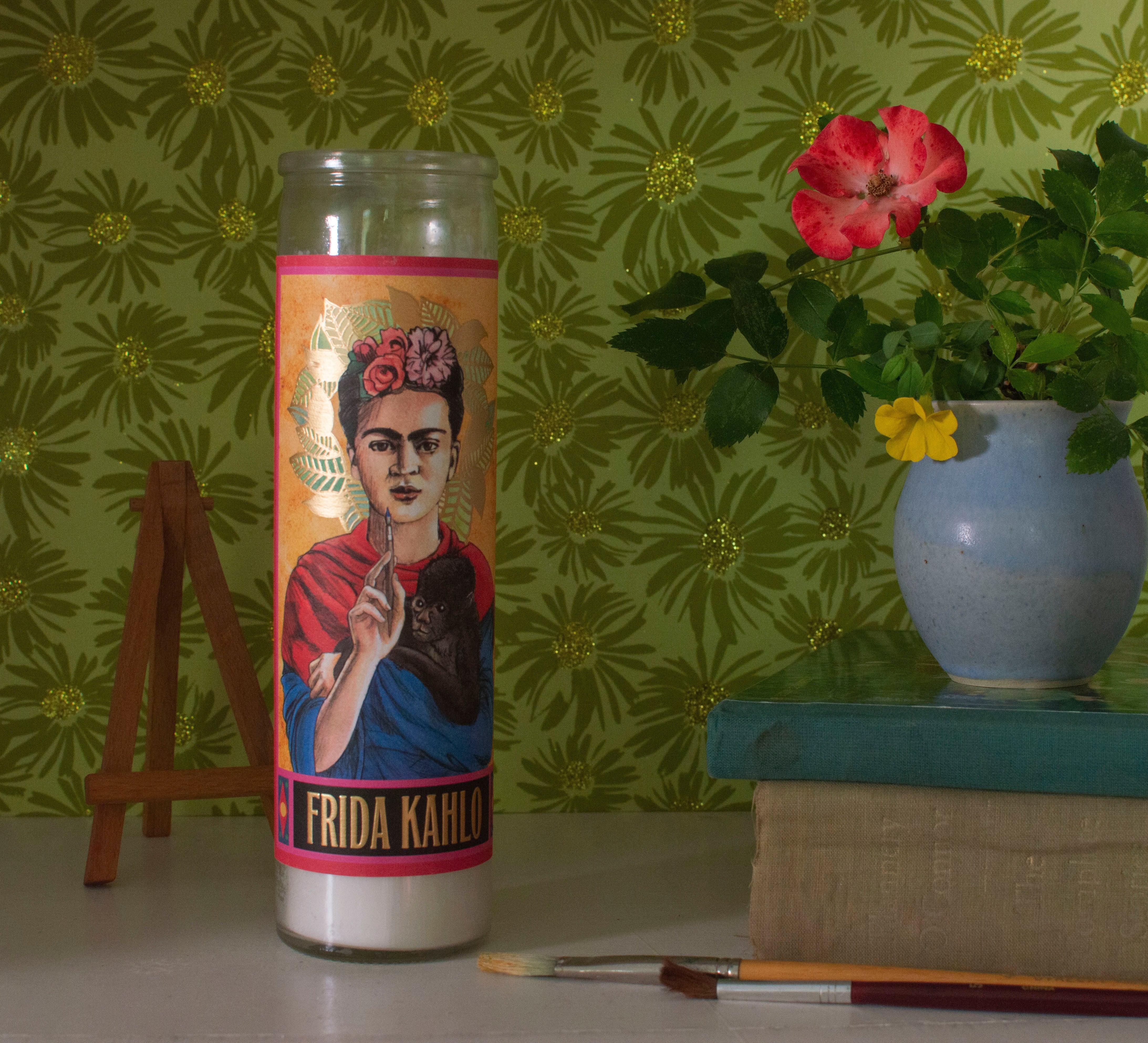 Product photo of Frida Kahlo Secular Saint Candle, a novelty gift manufactured by The Unemployed Philosophers Guild.