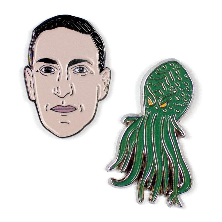 Product photo of HP Lovecraft & Cthulhu Enamel Pin Set, a novelty gift manufactured by The Unemployed Philosophers Guild.