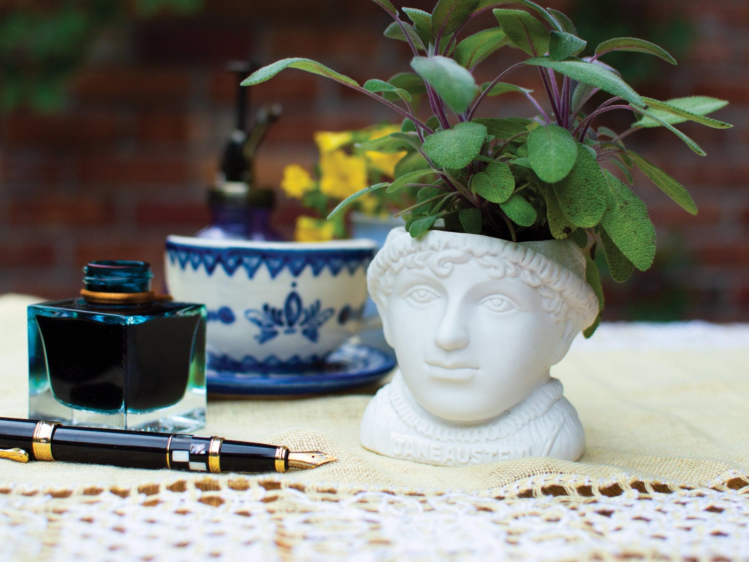 Product photo of Jane Austen Bust Planter, a novelty gift manufactured by The Unemployed Philosophers Guild.