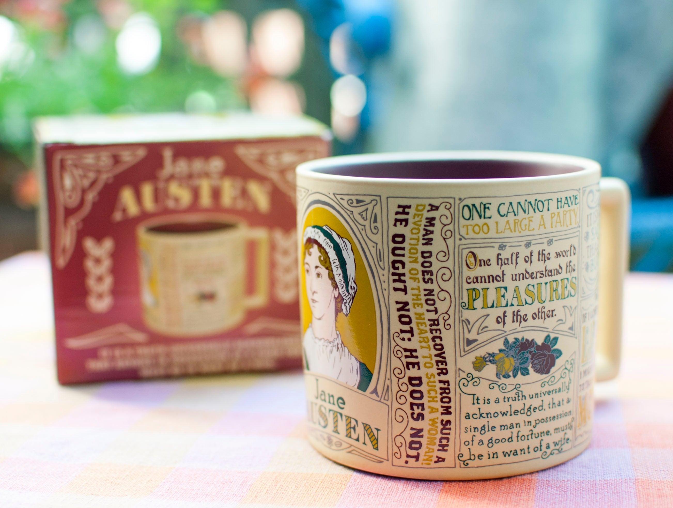 Product photo of Jane Austen Quotes Mug, a novelty gift manufactured by The Unemployed Philosophers Guild.