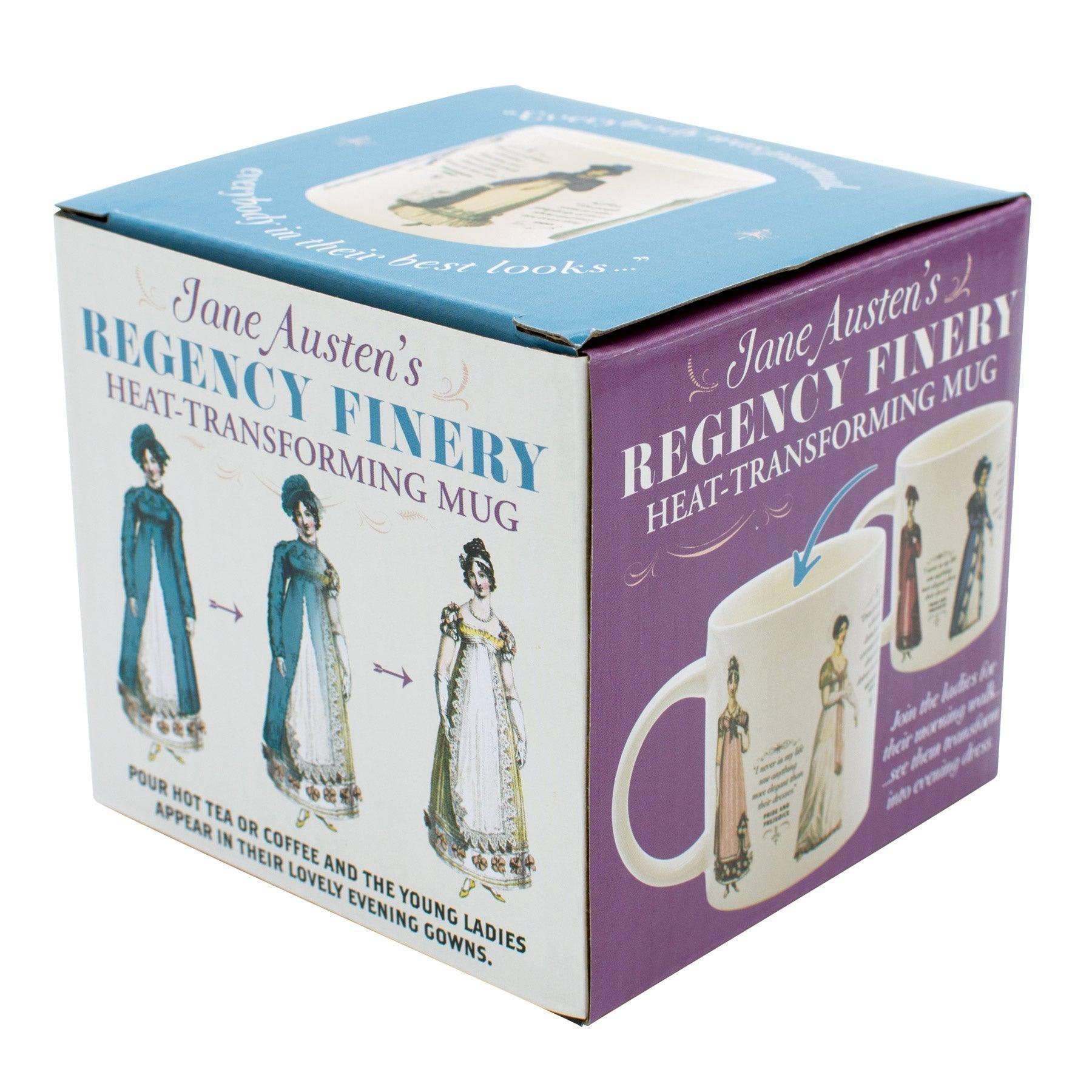 Product photo of Jane Austen Regency Finery Heat-Changing Mug, a novelty gift manufactured by The Unemployed Philosophers Guild.