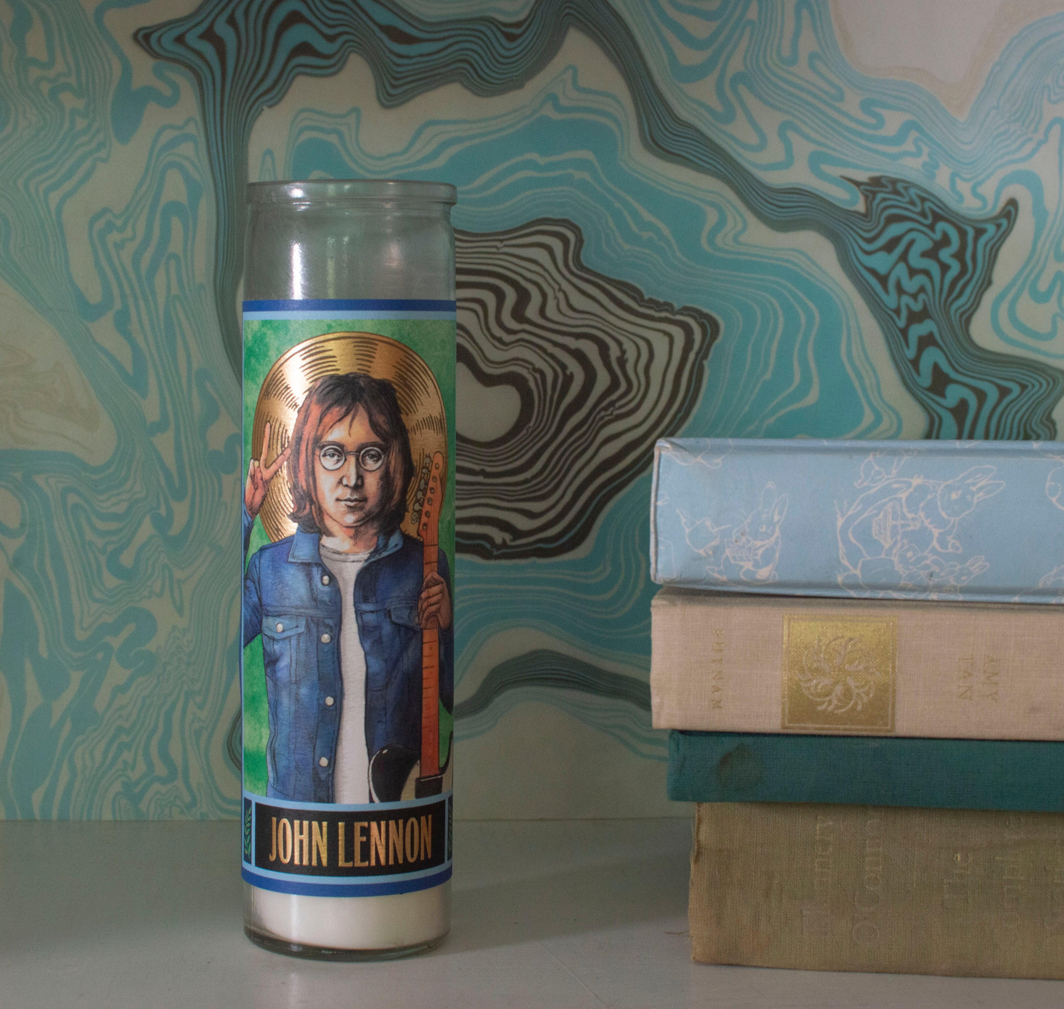 Product photo of John Lennon Secular Saint Candle, a novelty gift manufactured by The Unemployed Philosophers Guild.