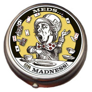 Product photo of Mad Hatter "Meds or Madness" Pill Box, a novelty gift manufactured by The Unemployed Philosophers Guild.