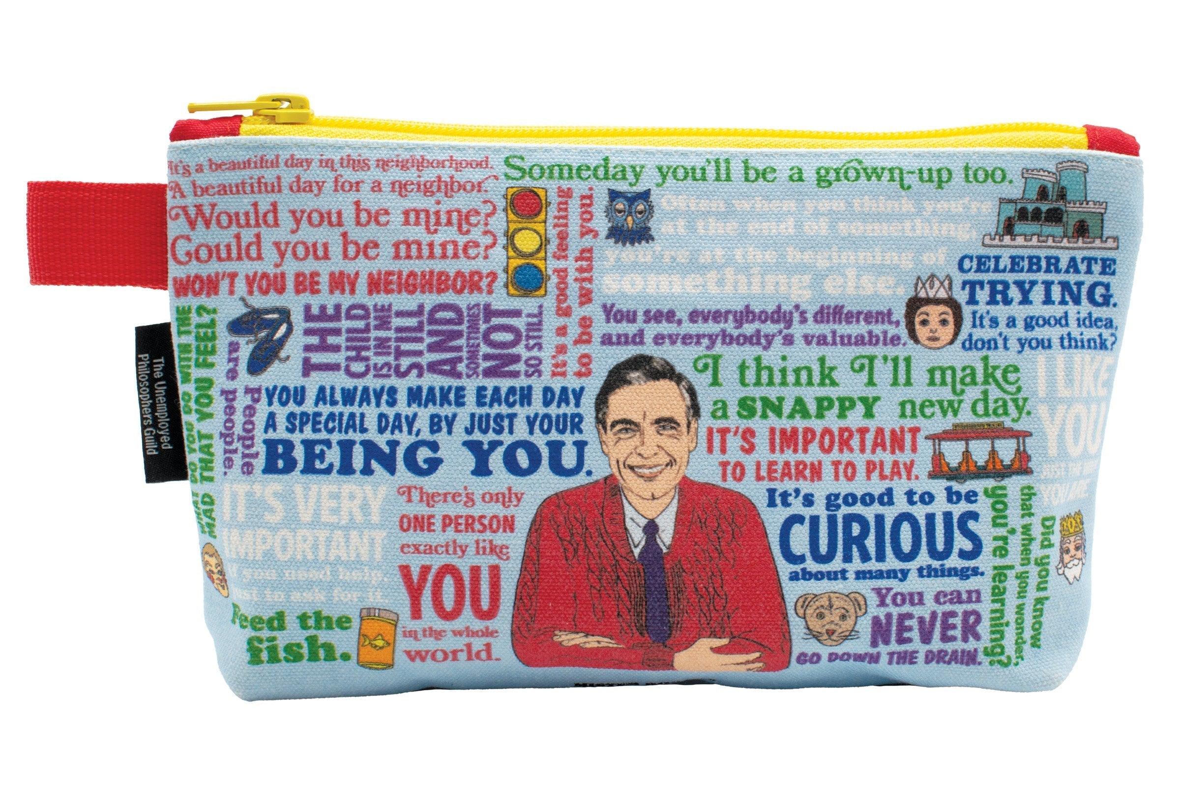 Product photo of Mister Rogers Quotes Zipper Bag, a novelty gift manufactured by The Unemployed Philosophers Guild.