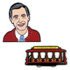 Product photo of Mister Rogers & Trolley Enamel Pin Set, a novelty gift manufactured by The Unemployed Philosophers Guild.