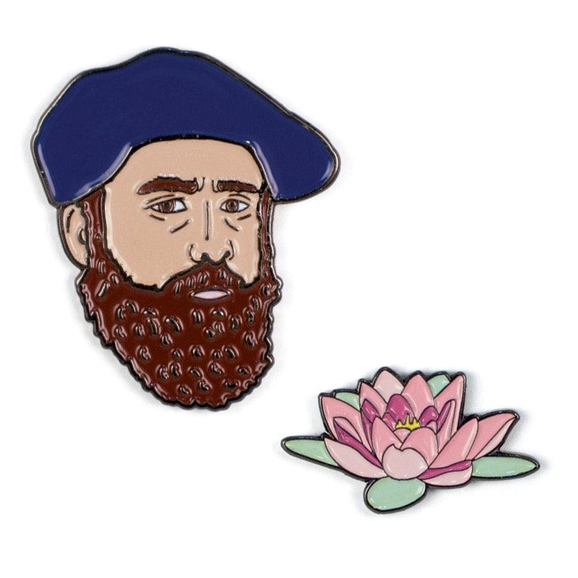 Product photo of Monet & Water Lily Enamel Pin Set, a novelty gift manufactured by The Unemployed Philosophers Guild.