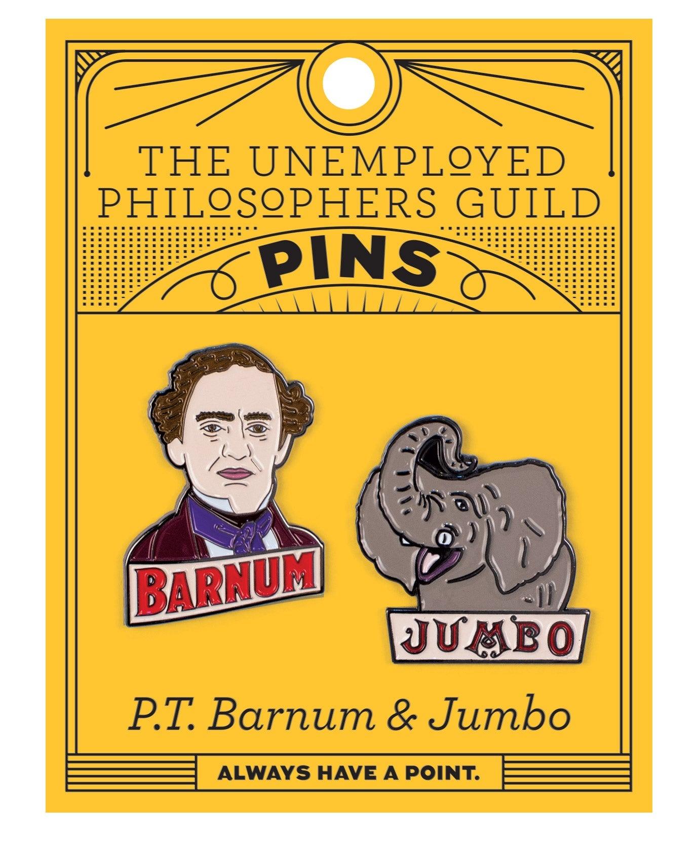 Product photo of P. T. Barnum & Jumbo Enamel Pin Set, a novelty gift manufactured by The Unemployed Philosophers Guild.