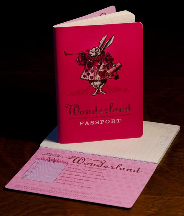 Product photo of Passport to Wonderland Notebook, a novelty gift manufactured by The Unemployed Philosophers Guild.