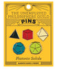 Product photo of Platonic Solids Enamel Pin Set, a novelty gift manufactured by The Unemployed Philosophers Guild.
