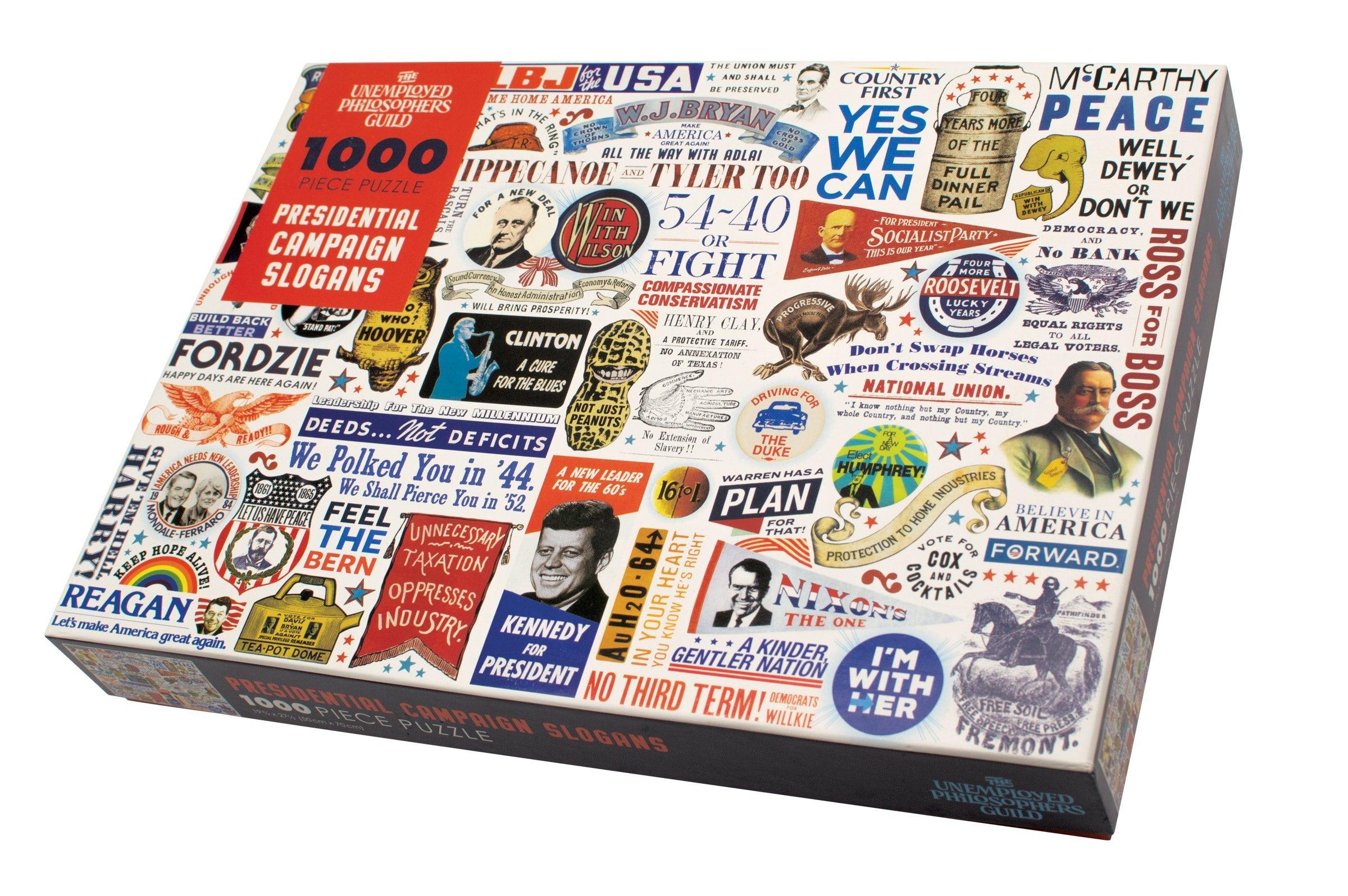 Product photo of Presidential Slogan Jigsaw Puzzle, a novelty gift manufactured by The Unemployed Philosophers Guild.