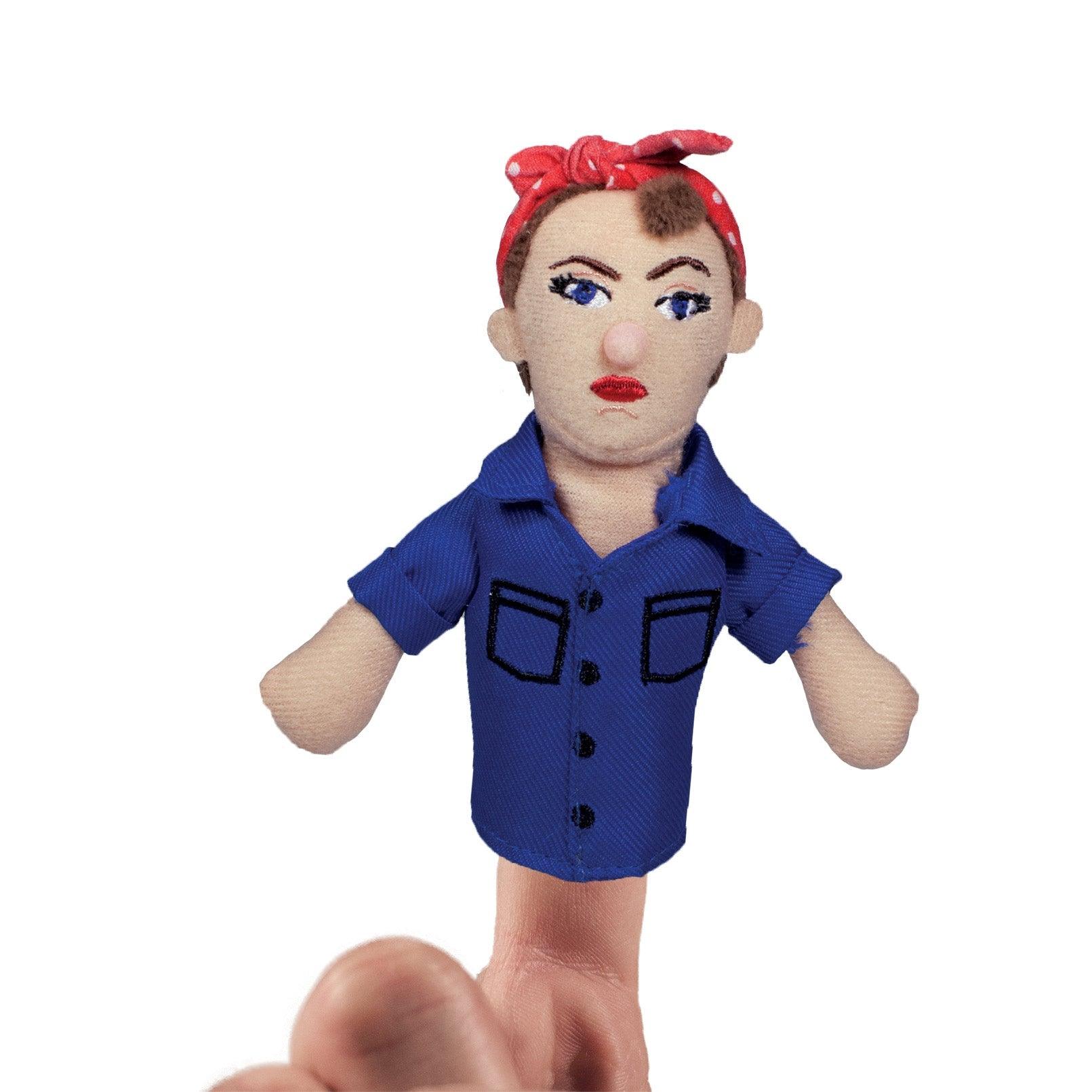 Product photo of Rosie the Riveter Finger Puppet, a novelty gift manufactured by The Unemployed Philosophers Guild.