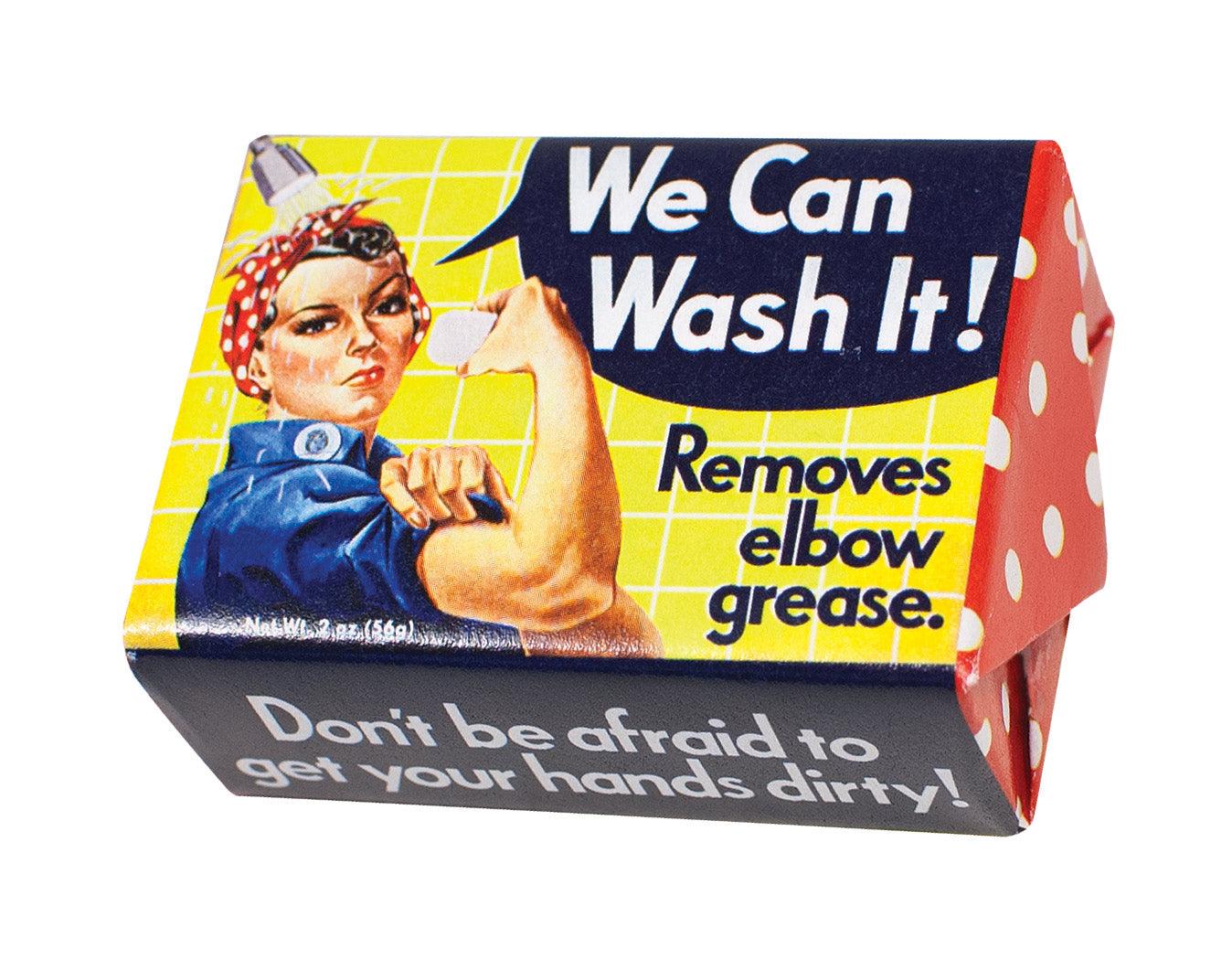 Product photo of Rosie the Riveter Soap, a novelty gift manufactured by The Unemployed Philosophers Guild.