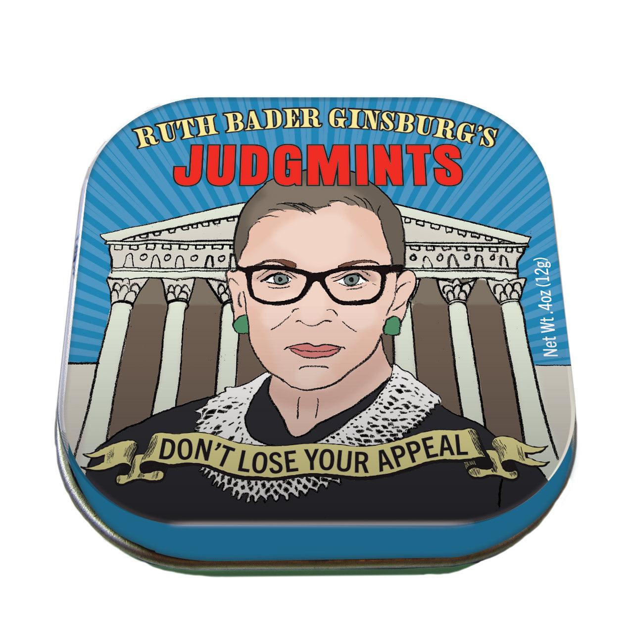 Product photo of Ruth Bader Ginsburg's Judgmints, a novelty gift manufactured by The Unemployed Philosophers Guild.