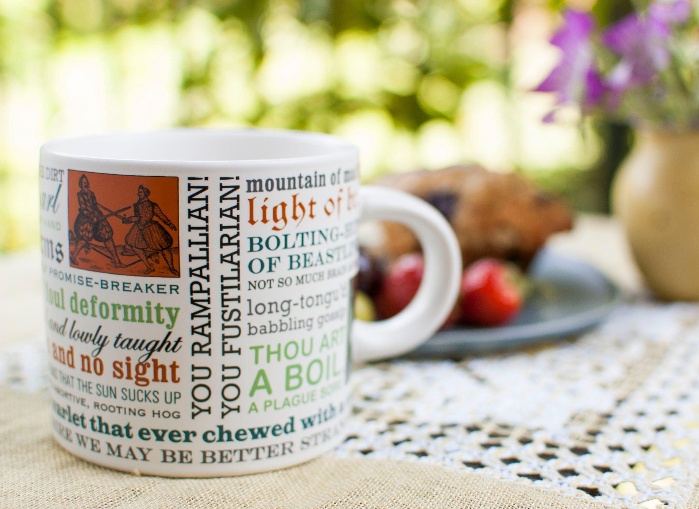 Product photo of Shakespeare Insults Mug, a novelty gift manufactured by The Unemployed Philosophers Guild.