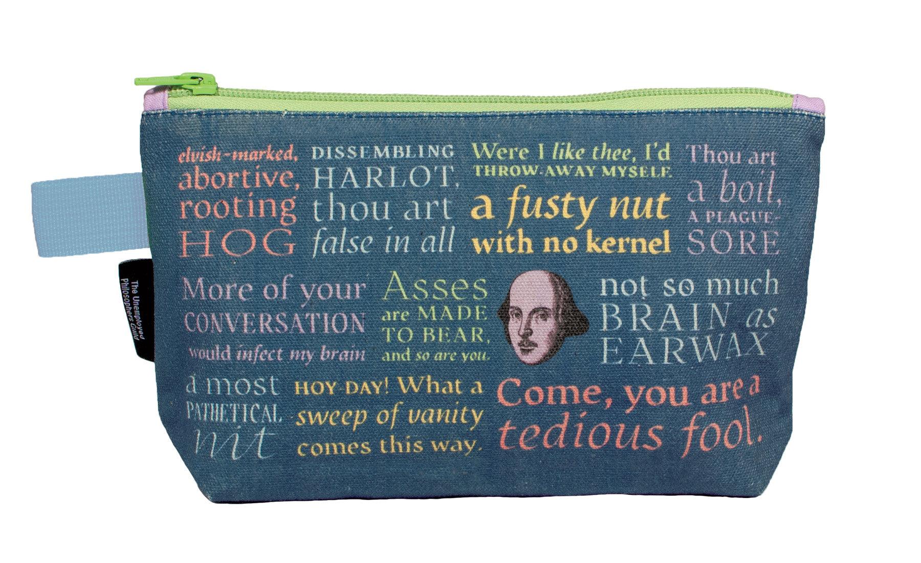 Product photo of Shakespearean Insults Zipper Bag, a novelty gift manufactured by The Unemployed Philosophers Guild.