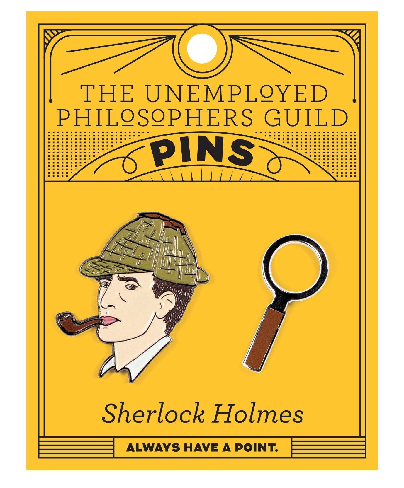 Product photo of Sherlock Holmes Enamel Pin Set, a novelty gift manufactured by The Unemployed Philosophers Guild.