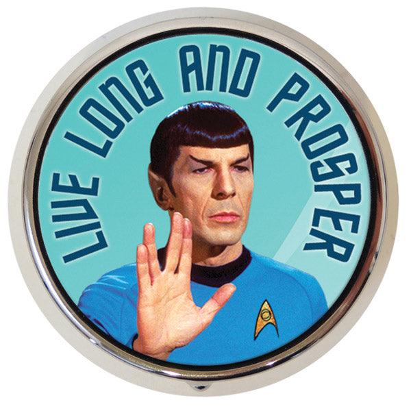 Product photo of Spock "Live Long and Prosper" Pill Box, a novelty gift manufactured by The Unemployed Philosophers Guild.