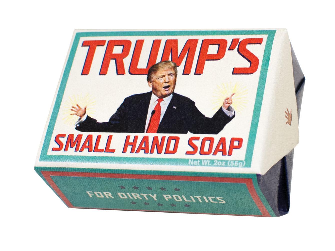 Product photo of Trump's Small Hand Soap, a novelty gift manufactured by The Unemployed Philosophers Guild.