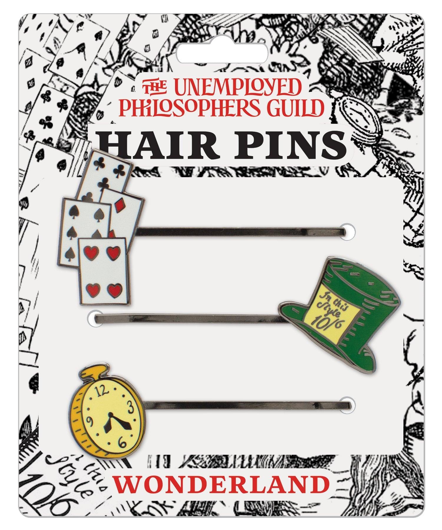 Product photo of Wonderland Hair Pins Set, a novelty gift manufactured by The Unemployed Philosophers Guild.